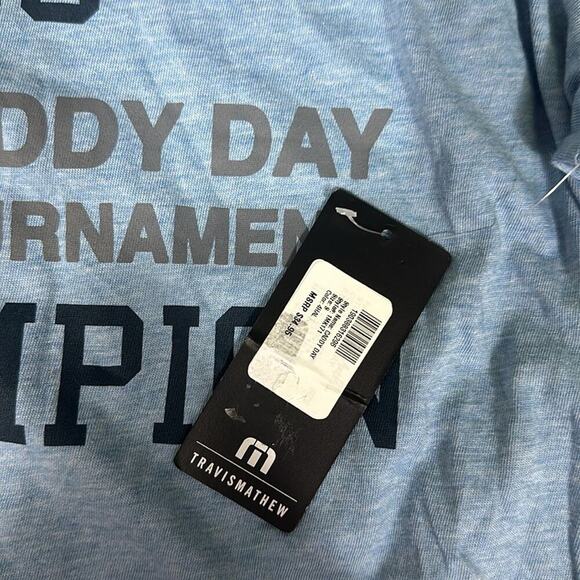 TRAVIS MATHEW MENS CADDY DAY T-SHIRT - HEATHER BEL AIR BLUE NWT Size Small - Picture 3 of 3